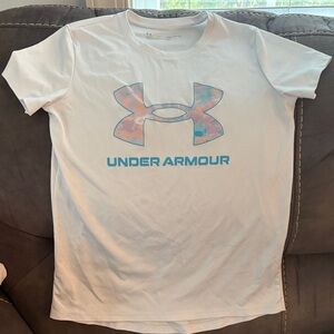 Under Armour White Tee with Pastel Multicolor Logo
